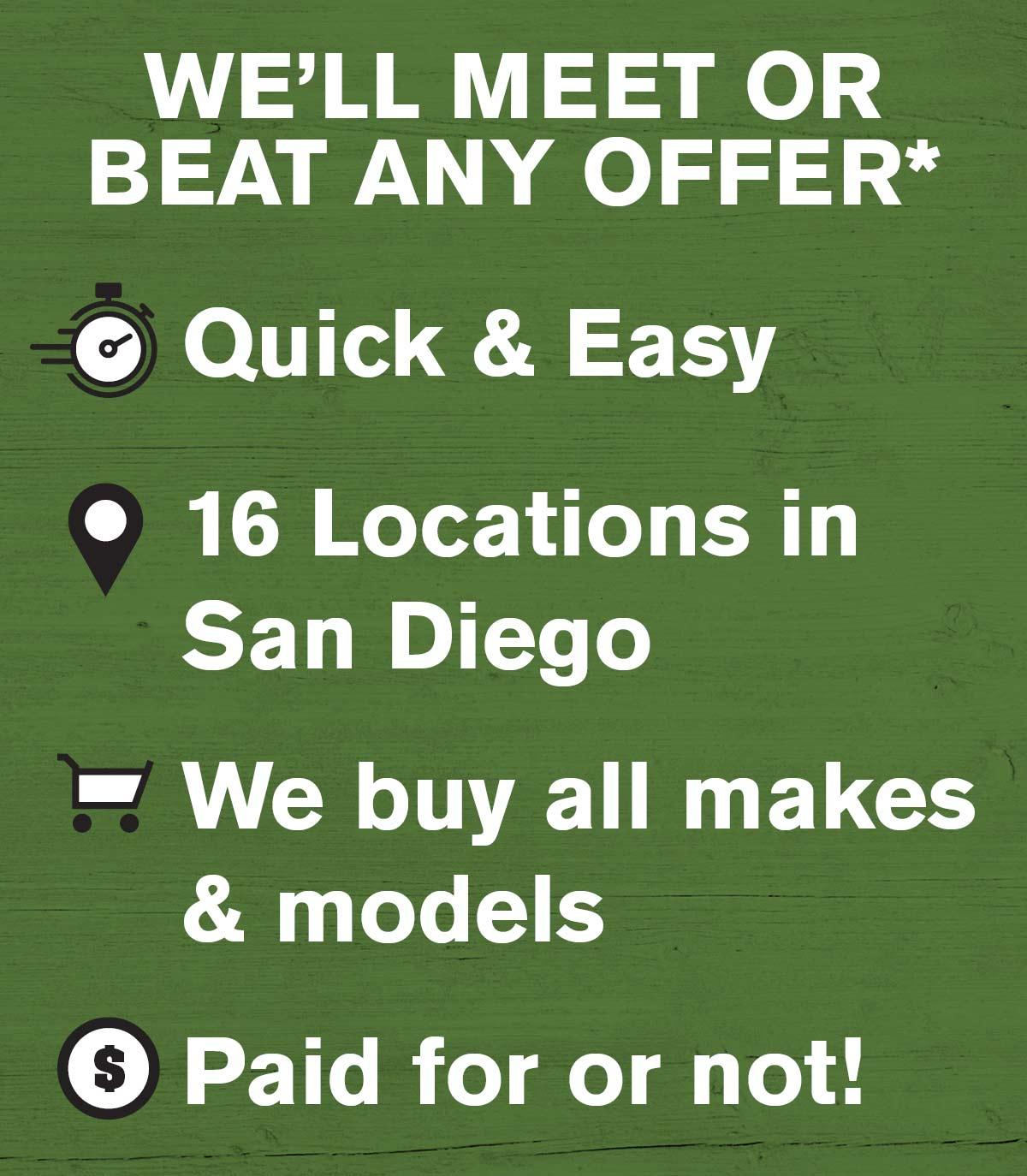 Mossy Auto Group will beat any other offer you receive for your car. Mossy Auto Group will beat any other offer you receive for your car.